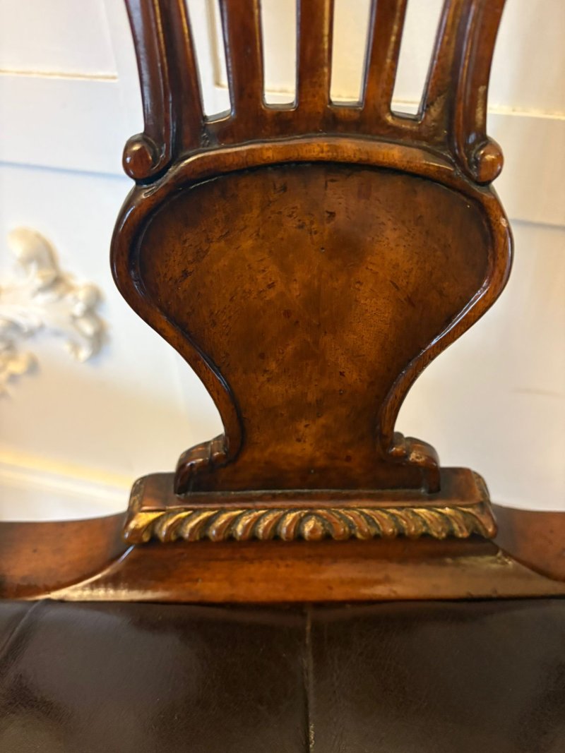 Outstanding Quality Set of 8 Antique Edwardian Carved Walnut and Gilded Dining Chairs - Image 9